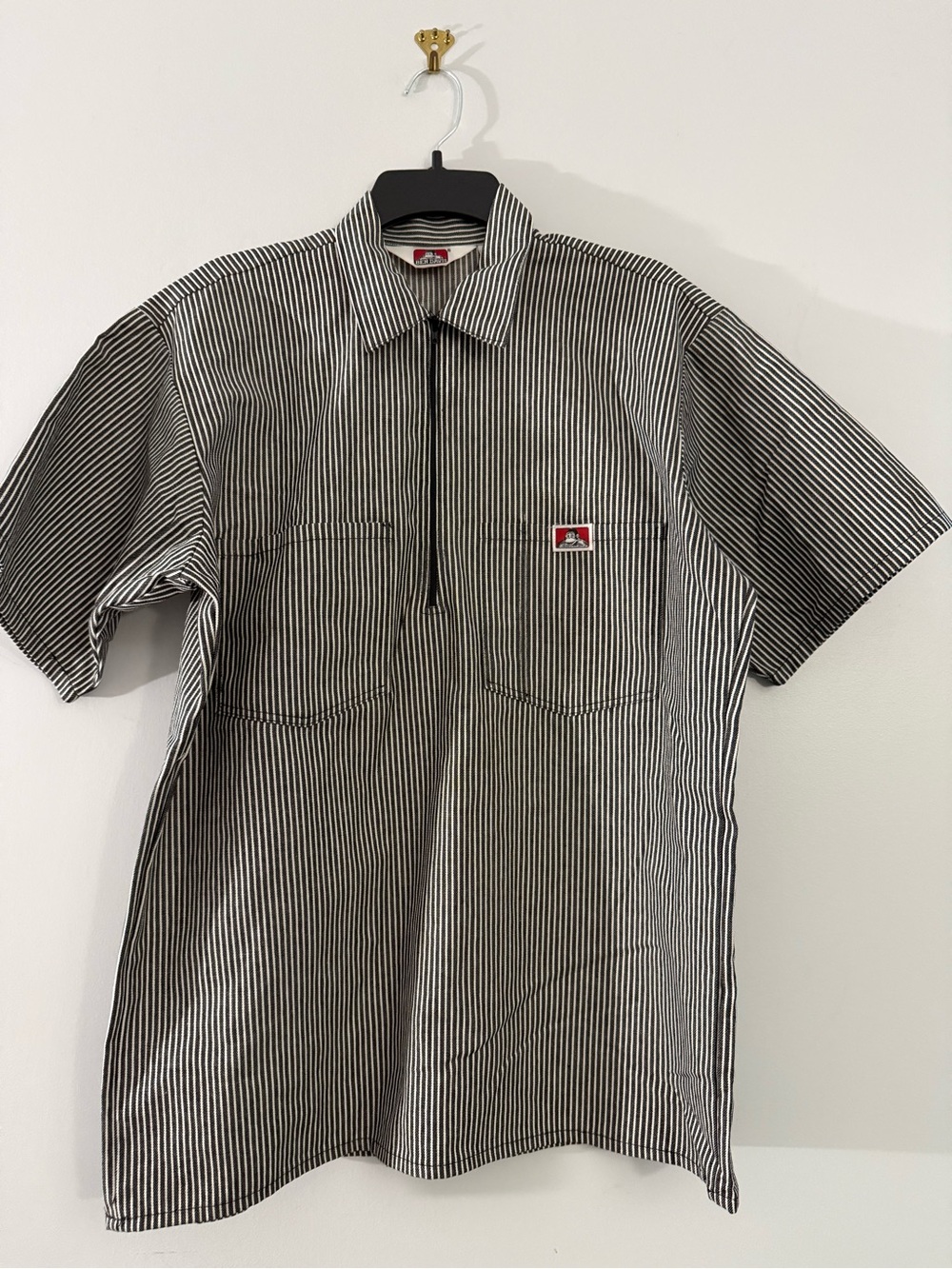 Ben Davis Cutthroat Motors Black & White Vertical Stripe Half-Zip Polo